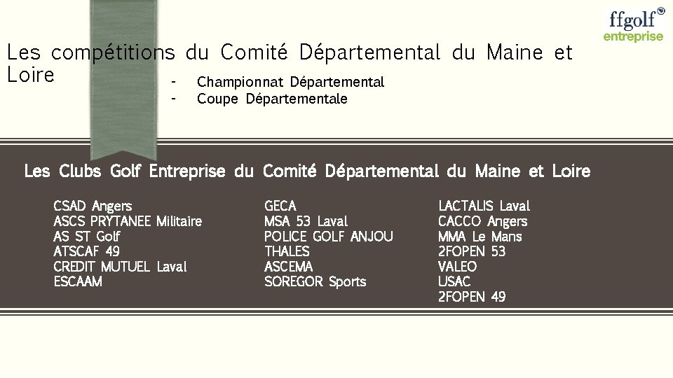 Les compétitions du Comité Départemental du Maine et Loire Championnat Départemental - Coupe Départementale