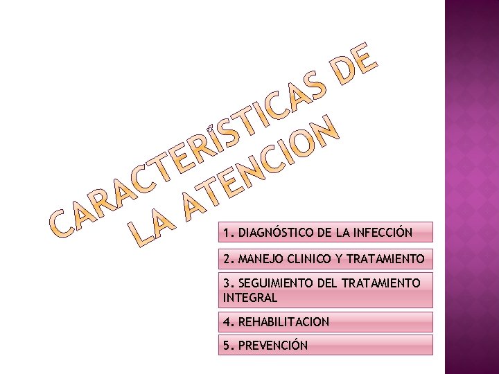 1. DIAGNÓSTICO DE LA INFECCIÓN 2. MANEJO CLINICO Y TRATAMIENTO 3. SEGUIMIENTO DEL TRATAMIENTO