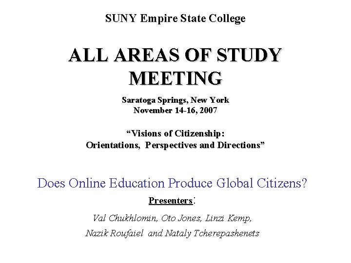 SUNY Empire State College ALL AREAS OF STUDY