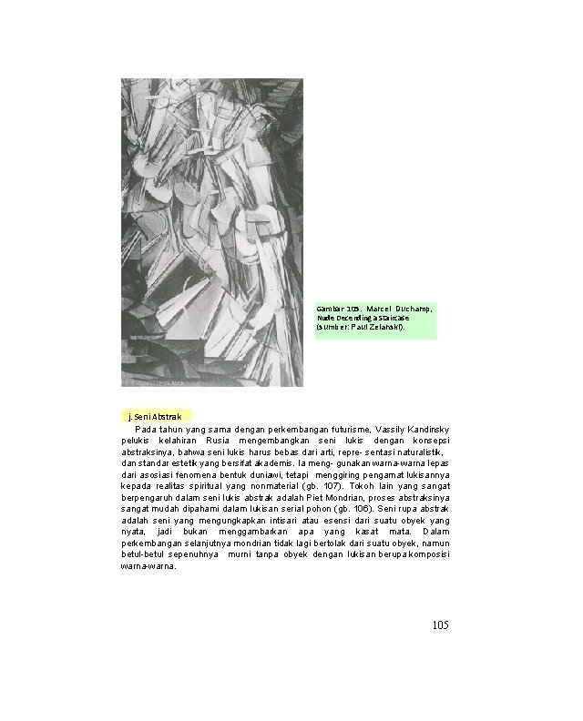 Gambar 105. Marcel Duchamp, Nude Decending a Staircase (sumber: Paul Zelanski). j. Seni Abstrak