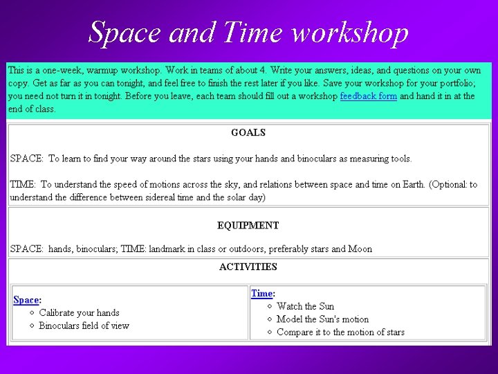 Space and Time workshop 