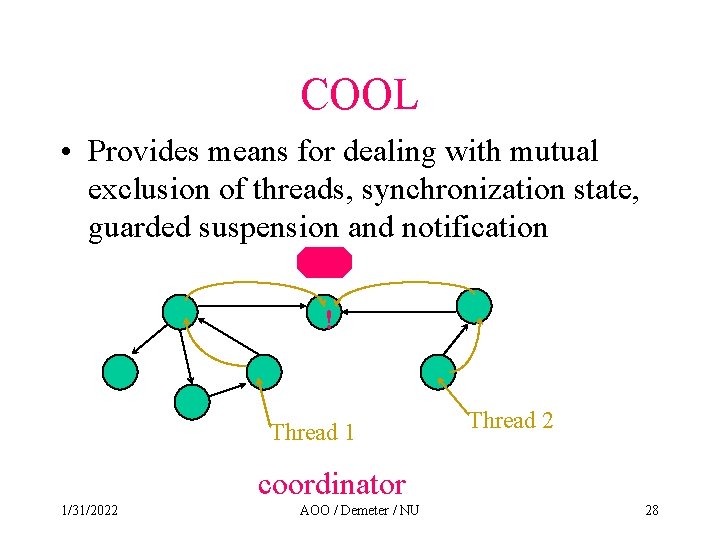 COOL • Provides means for dealing with mutual exclusion of threads, synchronization state, guarded