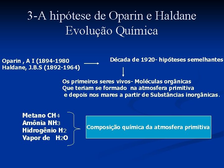 3 -A hipótese de Oparin e Haldane Evolução Química Oparin , A I (1894