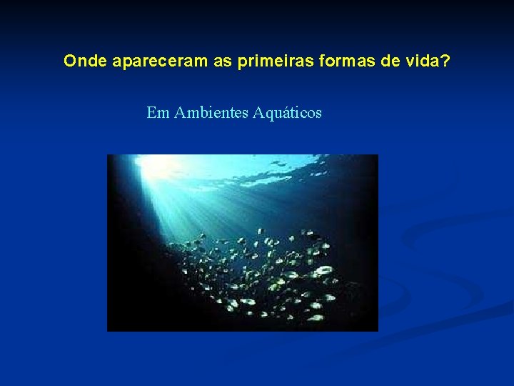 Onde apareceram as primeiras formas de vida? Em Ambientes Aquáticos 