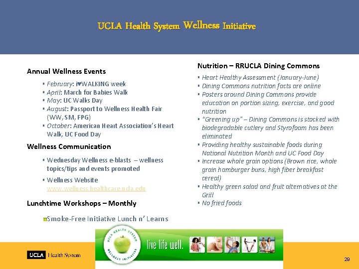 UCLA Health System Wellness Initiative Annual Wellness Events February: i♥WALKING week April: March for