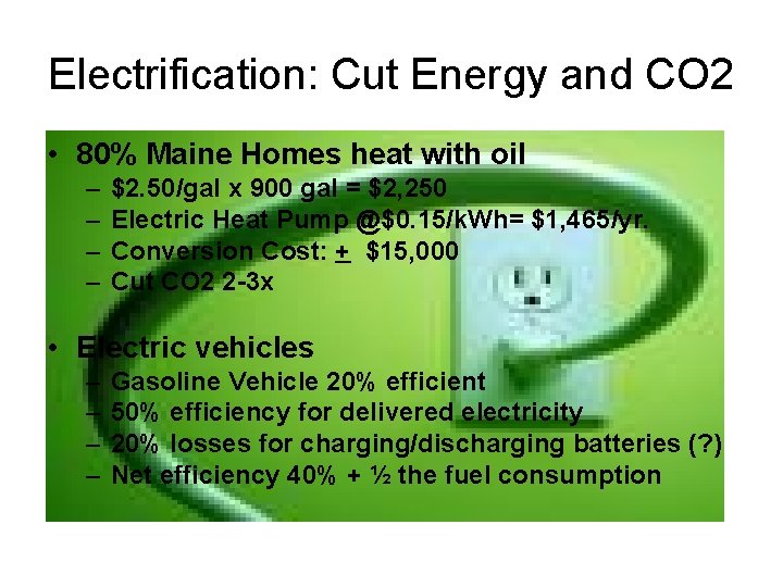 Electrification: Cut Energy and CO 2 • 80% Maine Homes heat with oil –
