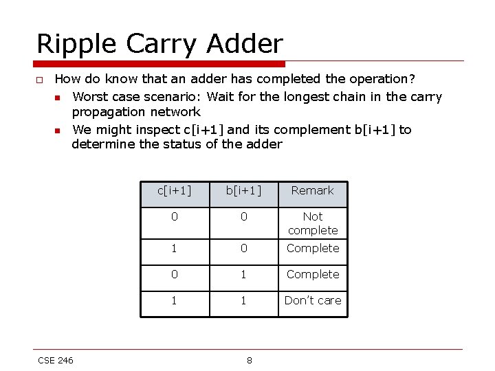Ripple Carry Adder o How do know that an adder has completed the operation?