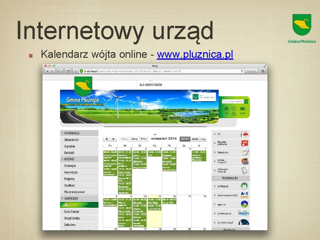 Internetowy urząd Kalendarz wójta online - www. pluznica. pl Gmina Płużnica 