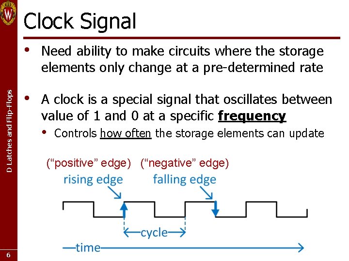 D Latches and Flip-Flops Clock Signal 6 • Need ability to make circuits where