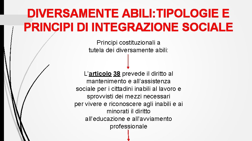 DIVERSAMENTE ABILI: TIPOLOGIE E PRINCIPI DI INTEGRAZIONE SOCIALE Principi costituzionali a tutela dei diversamente