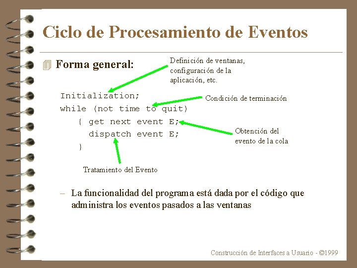 Ciclo de Procesamiento de Eventos 4 Forma general: Definición de ventanas, configuración de la