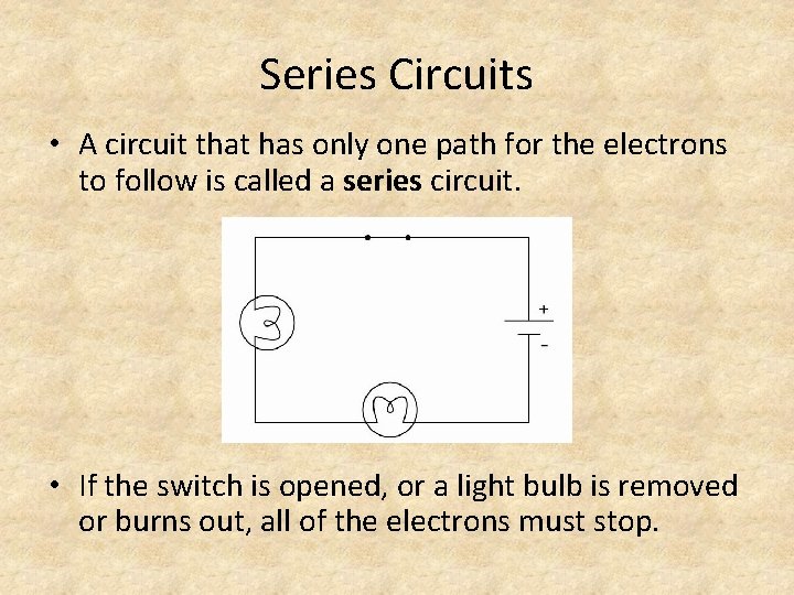 Series Circuits • A circuit that has only one path for the electrons to