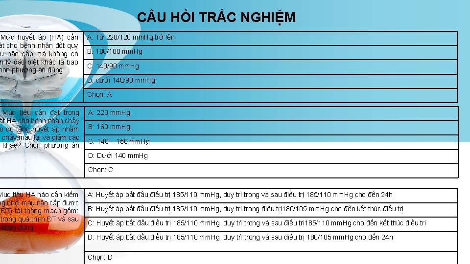 Mức huyết áp (HA) cần át cho bệnh nhân đột quỵ áu não cấp