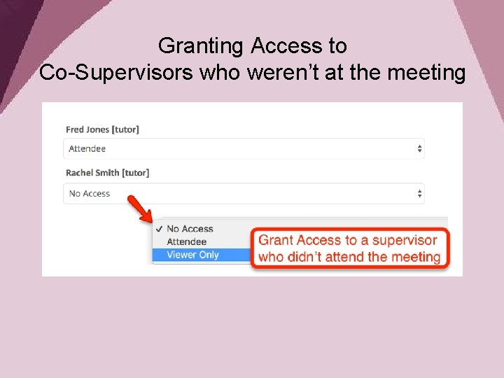 Granting Access to Co-Supervisors who weren’t at the meeting • All students are required
