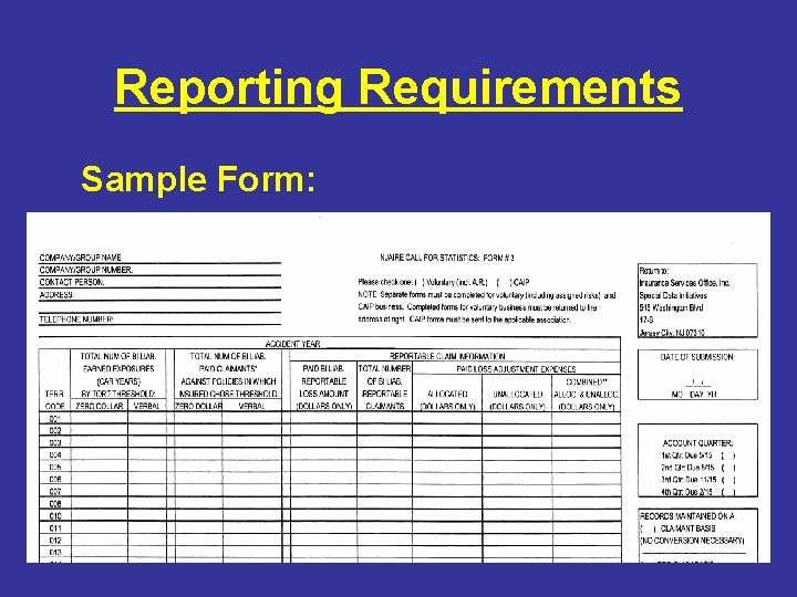 Reporting Requirements Sample Form: 