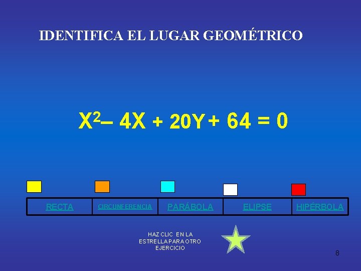 IDENTIFICA EL LUGAR GEOMÉTRICO 2 X– RECTA 4 X + 20 Y + 64