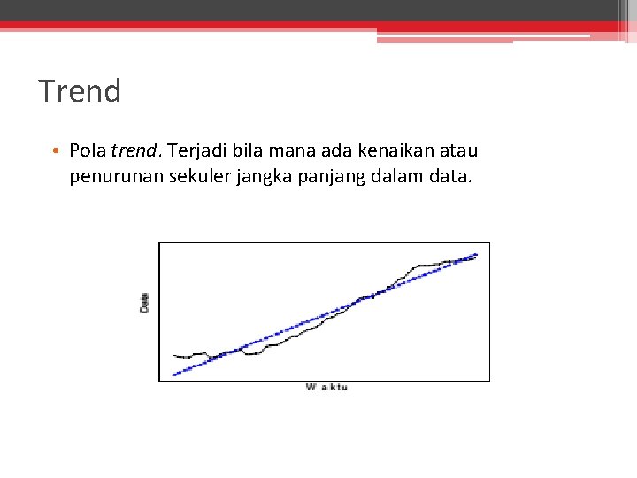 Trend • Pola trend. Terjadi bila mana ada kenaikan atau penurunan sekuler jangka panjang