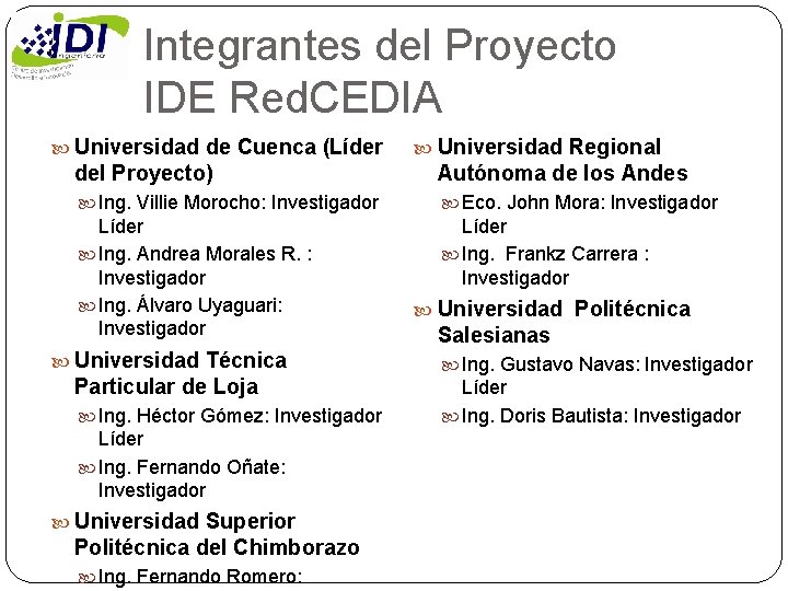 Proyecto IDE Red CEDIA Infraestructura de Datos Espaciales