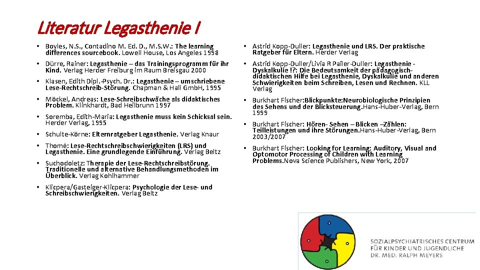 Literatur Legasthenie I • Boyles, N. S. , Contadino M. Ed. D. , M.