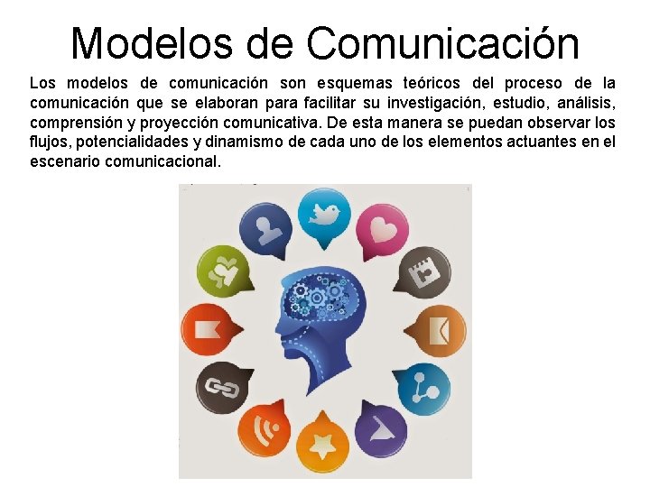 Modelos de Comunicación Los modelos de comunicación son esquemas teóricos del proceso de la