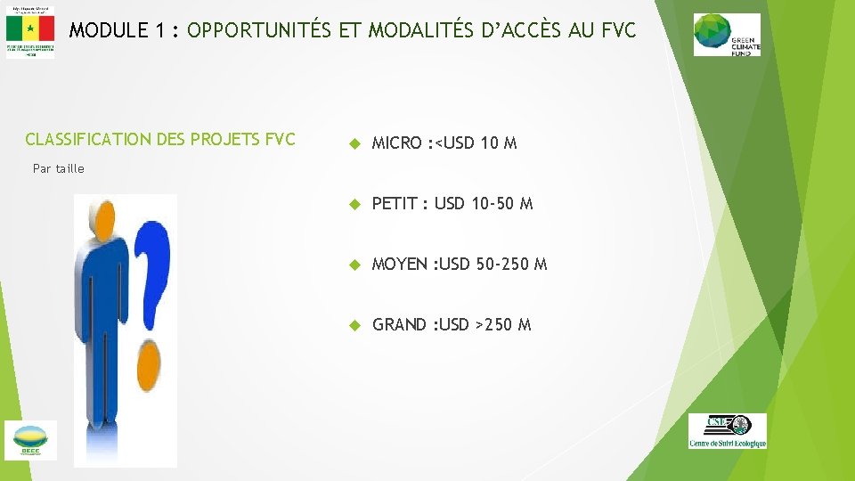 MODULE 1 : OPPORTUNITÉS ET MODALITÉS D’ACCÈS AU FVC CLASSIFICATION DES PROJETS FVC MICRO