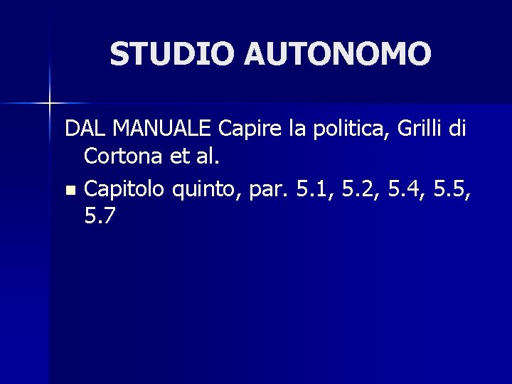 STUDIO AUTONOMO DAL MANUALE Capire la politica, Grilli di Cortona et al. n Capitolo