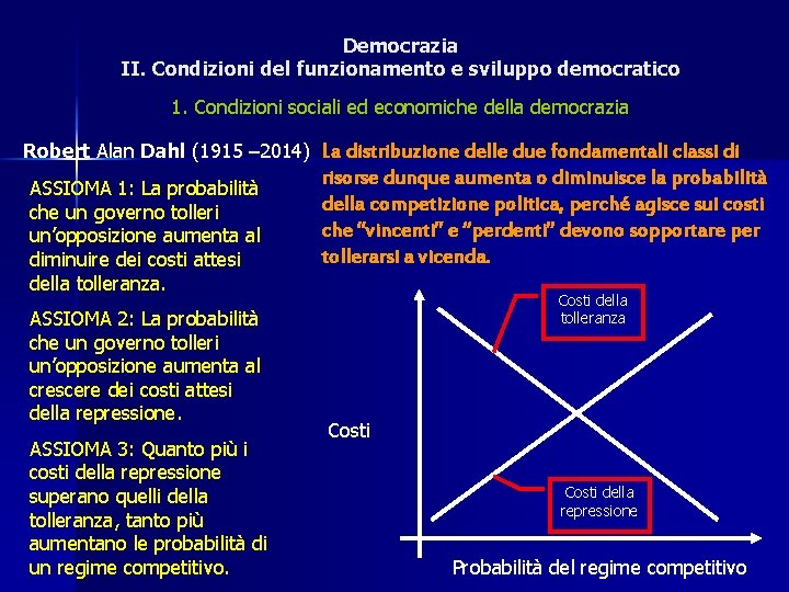 Democrazia II. Condizioni del funzionamento e sviluppo democratico 1. Condizioni sociali ed economiche della