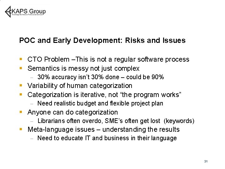 POC and Early Development: Risks and Issues § CTO Problem –This is not a