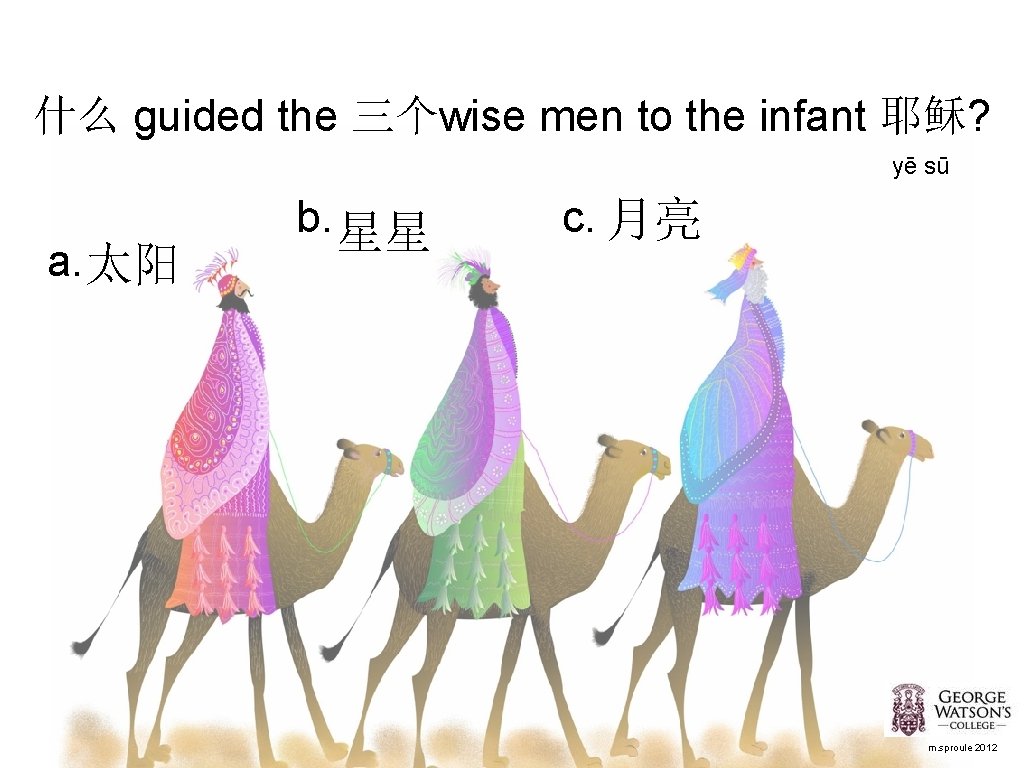 什么 guided the 三个wise men to the infant 耶稣? yē sū a. 太阳 b.