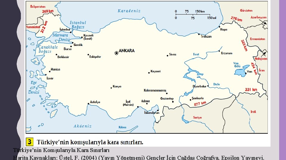 Türkiye’nin Komşularıyla Kara Sınırları Harita Kaynakları: Üstel, F. (2004) (Yayın Yönetmeni) Gençler İçin Çağdaş