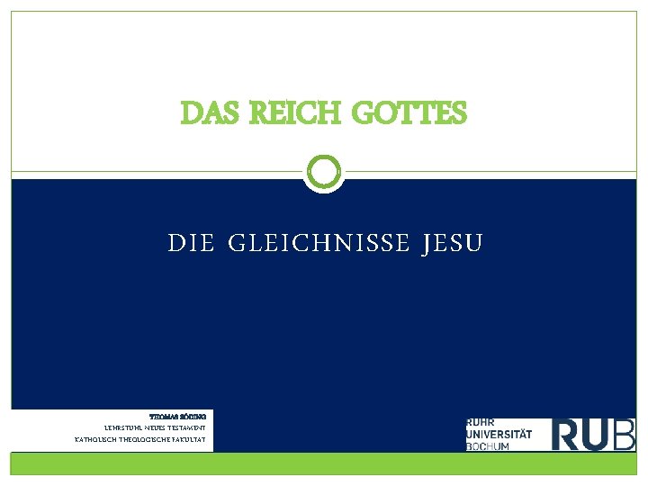 DAS REICH GOTTES DIE GLEICHNISSE JESU THOMAS SÖDING LEHRSTUHL NEUES TESTAMENT KATHOLISCH-THEOLOGISCHE FAKULTÄT 