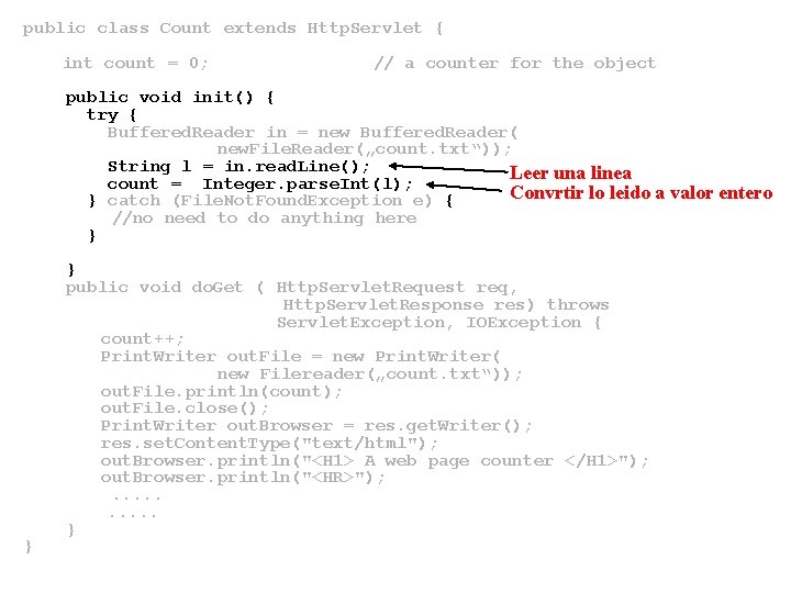 public class Count extends Http. Servlet { int count = 0; // a counter