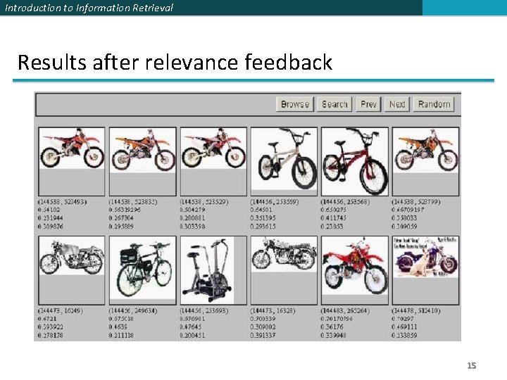 Introduction to Information Retrieval Results after relevance feedback 15 