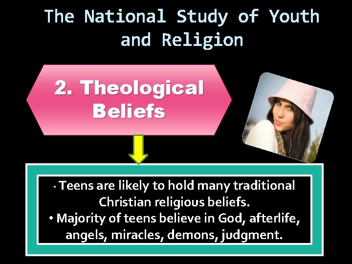 The National Study of Youth and Religion 2. Theological Beliefs • Teens are likely