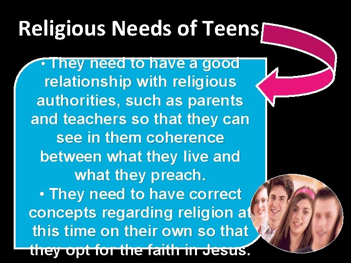 Religious Needs of Teens • • They need to have a good relationship with