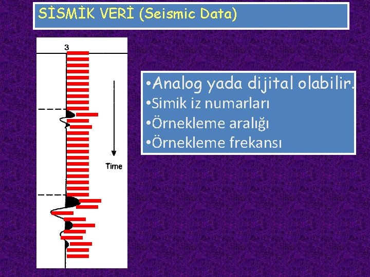 SİSMİK VERİ (Seismic Data) • Analog yada dijital olabilir. • Simik iz numarları •