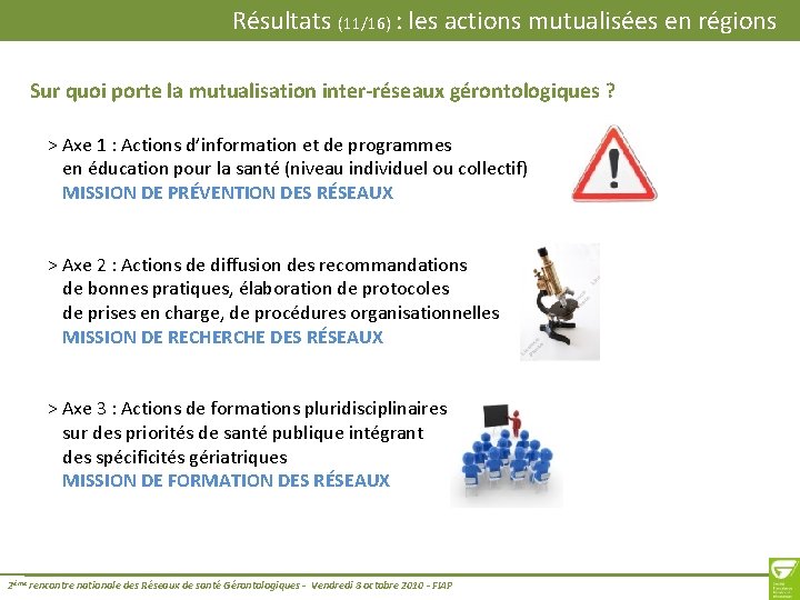 Résultats (11/16) : les actions mutualisées en régions Sur quoi porte la mutualisation inter-réseaux