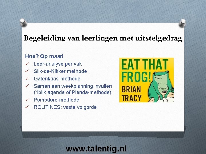 Begeleiding van leerlingen met uitstelgedrag Hoe? Op maat! ü ü ü Leer-analyse per vak