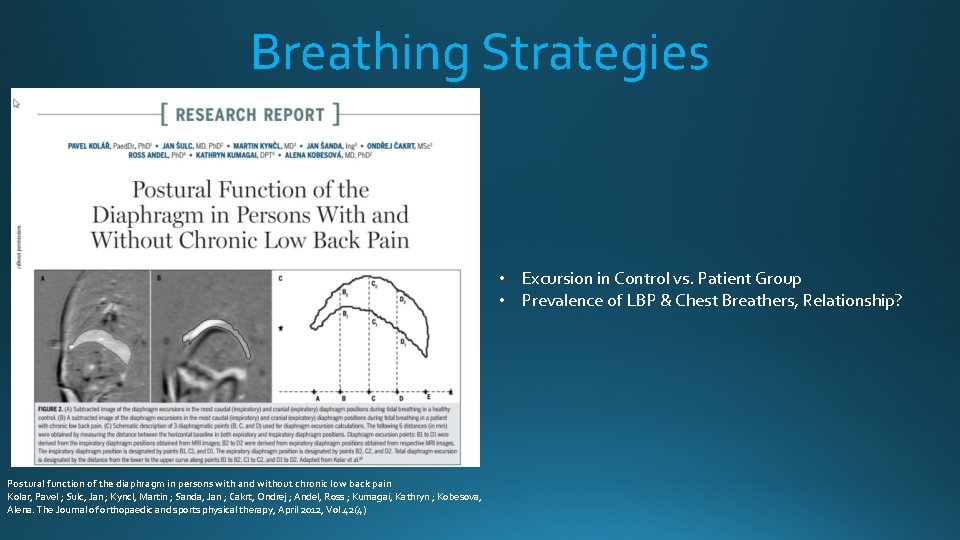 Breathing Strategies • Excursion in Control vs. Patient Group • Prevalence of LBP &