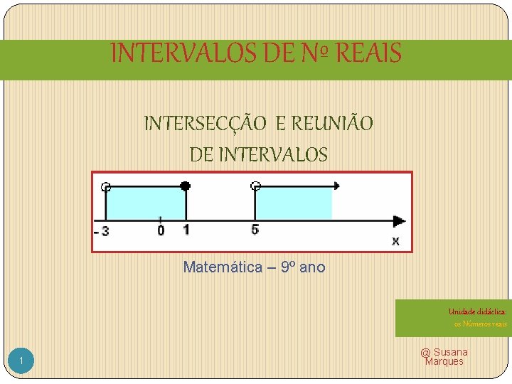 INTERVALOS DE Nº REAIS INTERSECÇÃO E REUNIÃO DE INTERVALOS Matemática – 9º ano Unidade