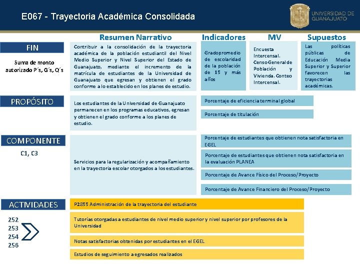 E 067 - Trayectoria Académica Consolidada FIN Suma de monto autorizado P´s, G´s, Q´s