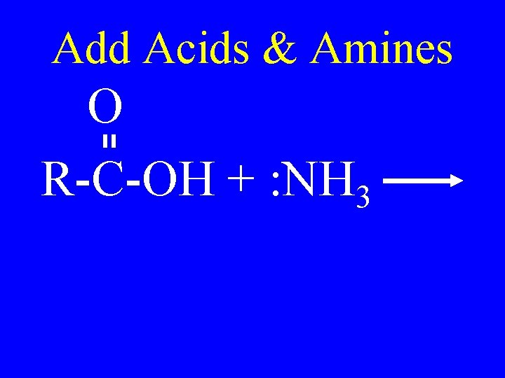 Add Acids & Amines O R-C-OH + : NH 3 