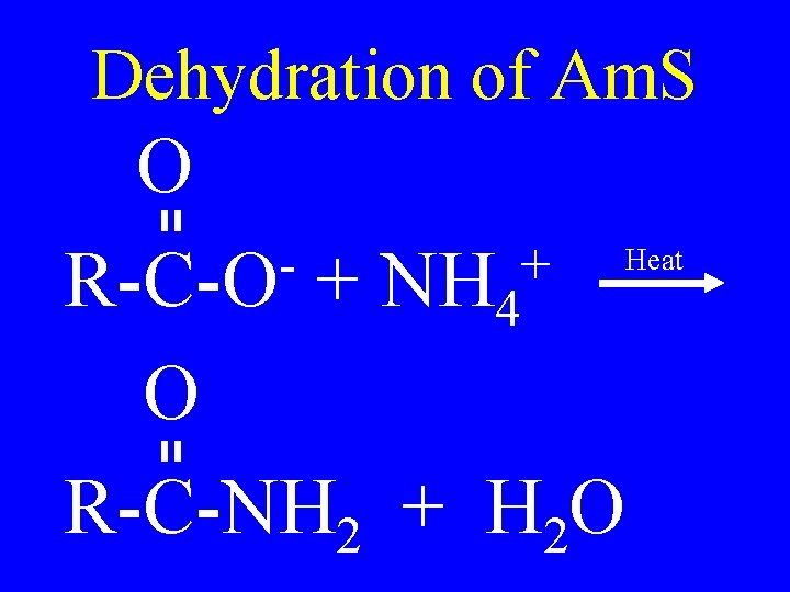 Dehydration of Am. S O + R-C-O + NH 4 O R-C-NH 2 +