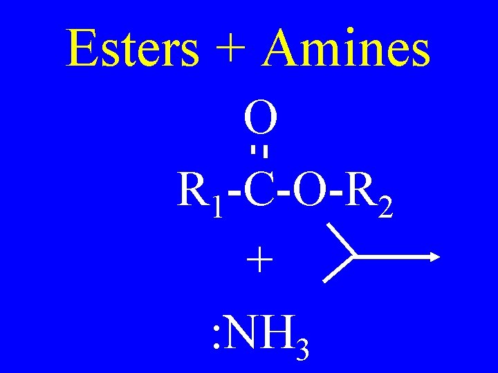 Esters + Amines O R 1 -C-O-R 2 + : NH 3 