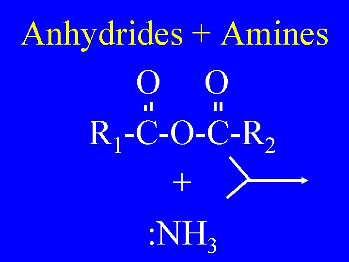 Anhydrides + Amines O O R 1 -C-O-C-R 2 + : NH 3 