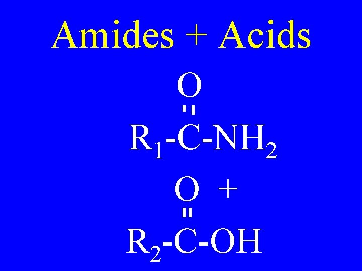 Amides + Acids O R 1 -C-NH 2 O + R 2 -C-OH 