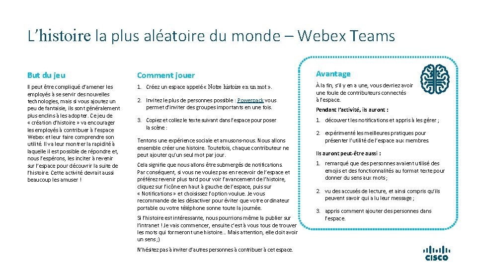 L’histoire la plus aléatoire du monde – Webex Teams But du jeu Comment jouer L’histoire la plus aléatoire du monde – Webex Teams But du jeu Comment jouer