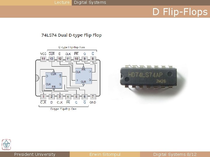 Lecture Digital Systems D Flip-Flops President University Erwin Sitompul Digital Systems 8/12 