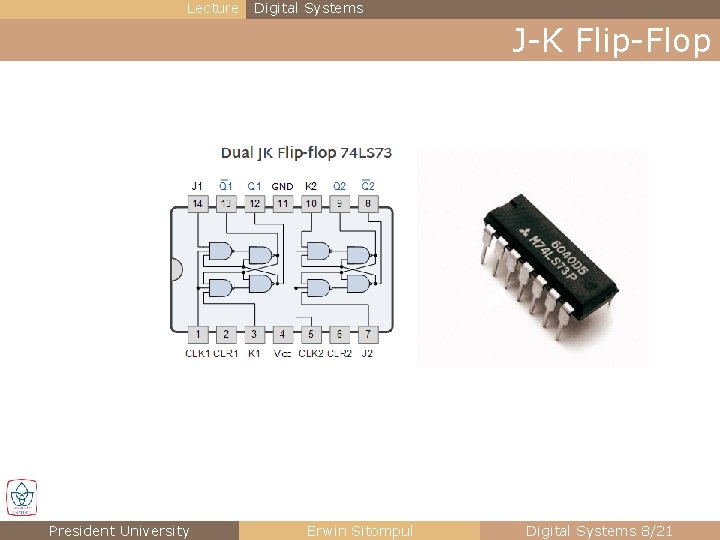 Lecture Digital Systems J-K Flip-Flop President University Erwin Sitompul Digital Systems 8/21 