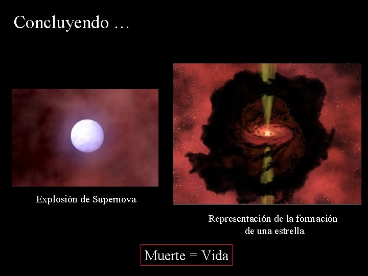 Concluyendo … Explosión de Supernova Representación de la formación de una estrella Muerte =